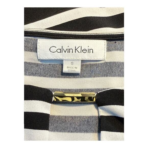 Calvin‎ Klein Women's Striped Long Sleeve Keyhole Blouse Size Small Black/White - Picture 4 of 7